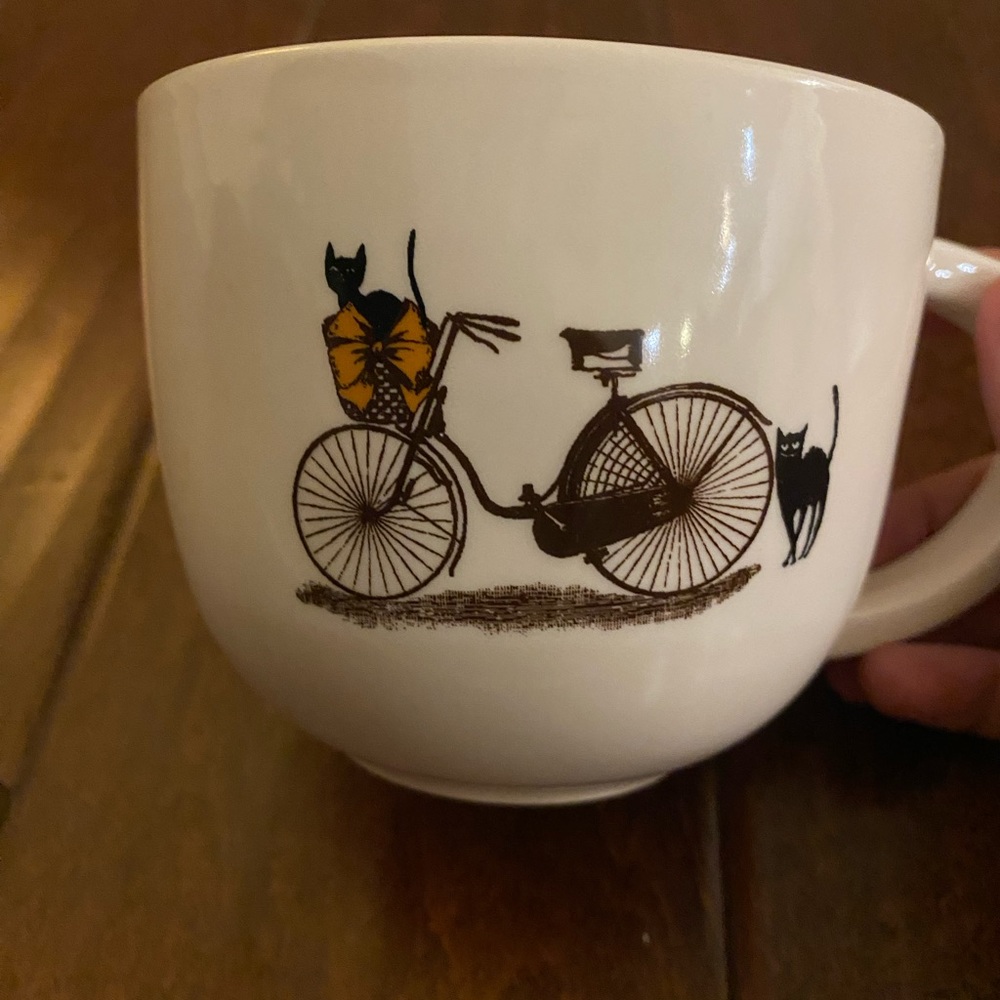 Rae Dunn Coffee Mug Big Cats Bicycle Orange 16 oz Large Cup